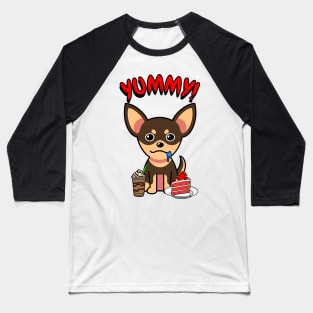 Cute small dog is having coffee and cake Baseball T-Shirt